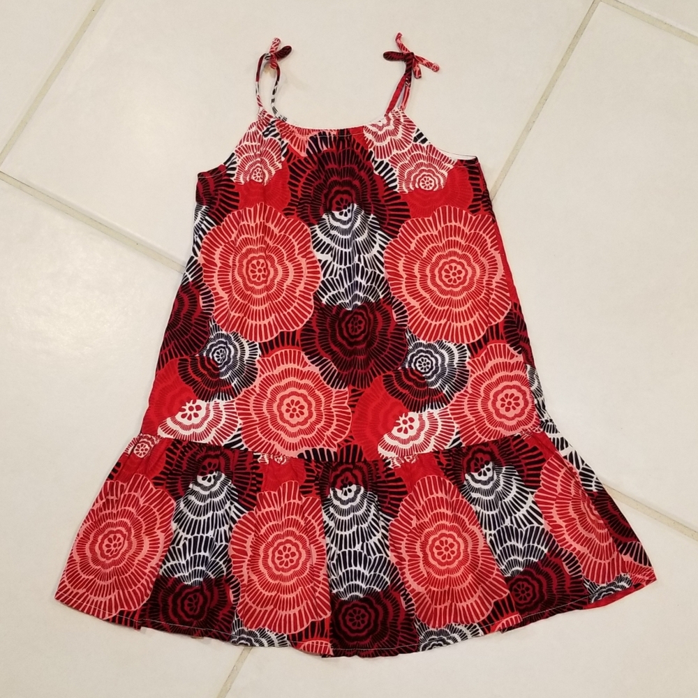 Old Navy Red Floral Ruffle Hem Spaghetti Strap Tank Dress 4T - Picture 2 of 8